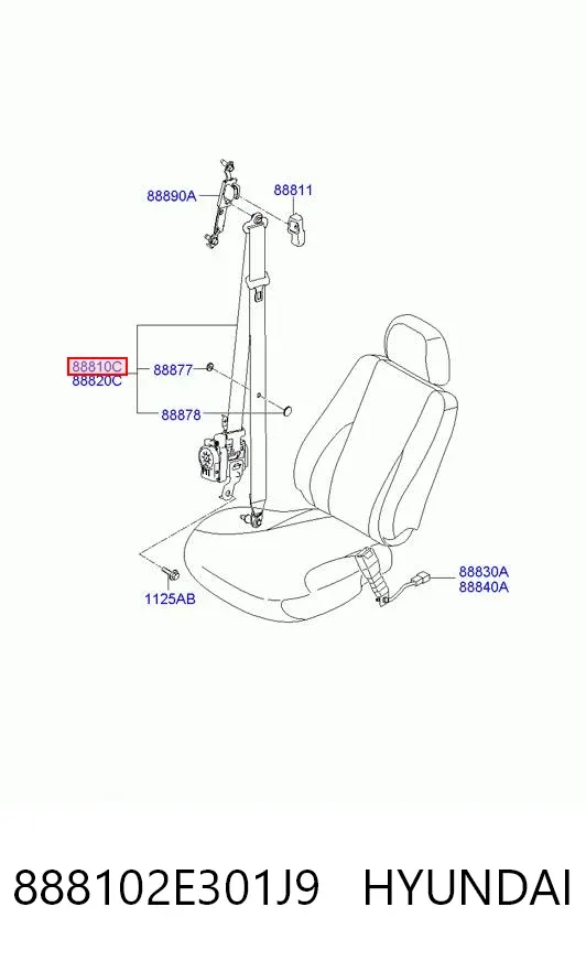 Пасок безпеки передній лівий 888102E301J9 Hyundai/Kia