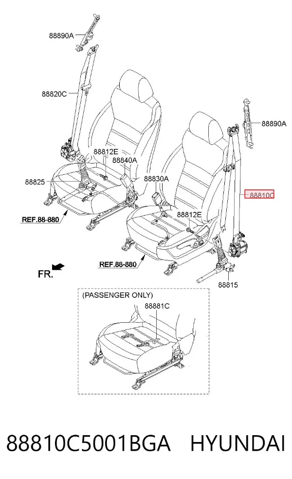 Пасок безпеки передній лівий 88810C5001BGA Hyundai/Kia
