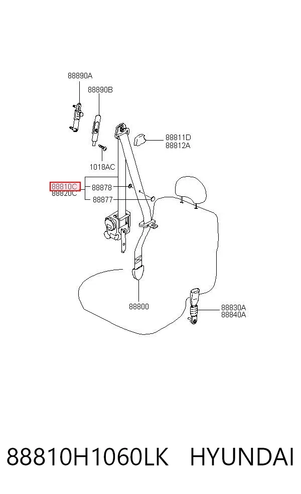 Пасок безпеки передній лівий 88810H1060LK Hyundai/Kia