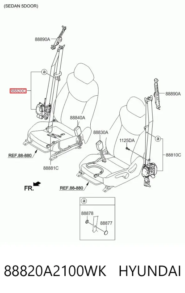 Пасок безпеки передній правий 88820A2100WK Hyundai/Kia
