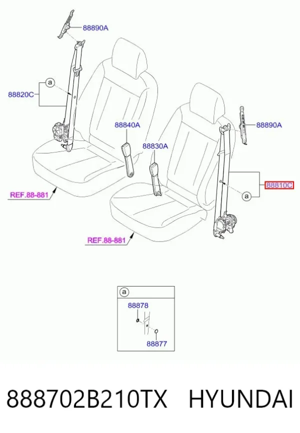 Пасок безпеки передній лівий 888702B210TX Hyundai/Kia