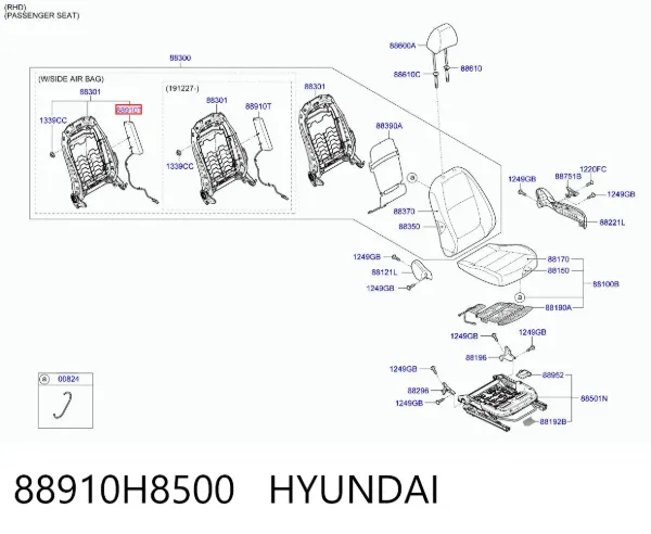 Подушка безпеки AIRBAG спинки сидіння, лівого 88910H8500 Hyundai/Kia