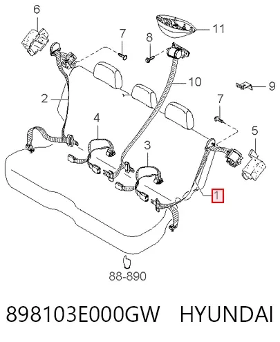 Пасок безпеки задній лівий 898103E000GW Hyundai/Kia
