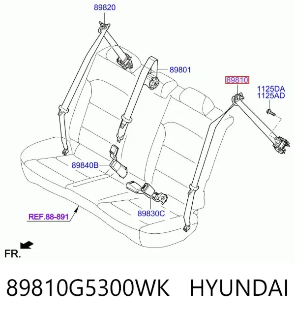 Пасок безпеки задній лівий 89810G5300WK Hyundai/Kia