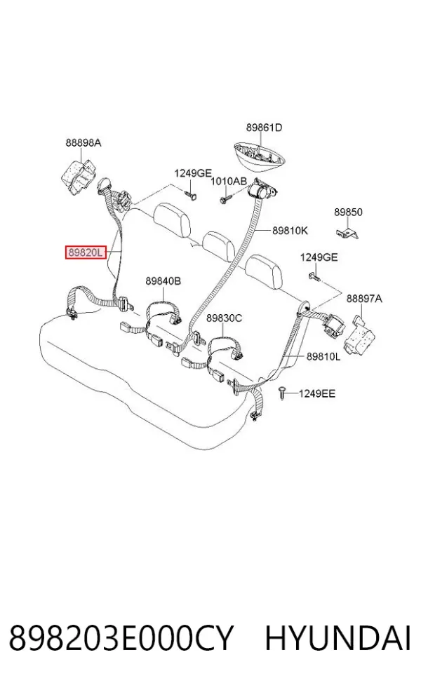 Пасок безпеки задній правий 898203E000CY Hyundai/Kia