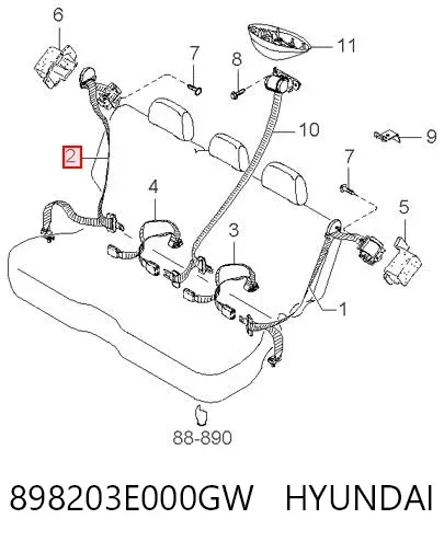 Пасок безпеки задній правий 898203E000GW Hyundai/Kia