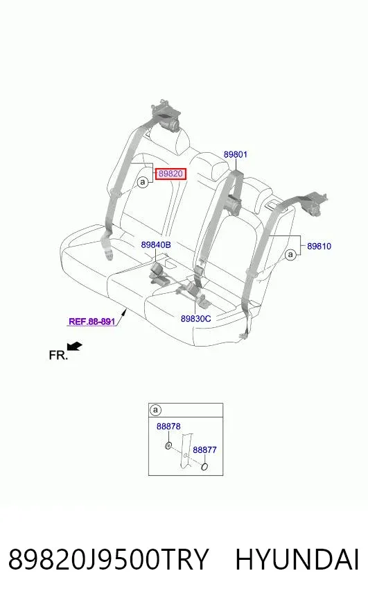 Пасок безпеки задній правий 89820J9500TRY Hyundai/Kia
