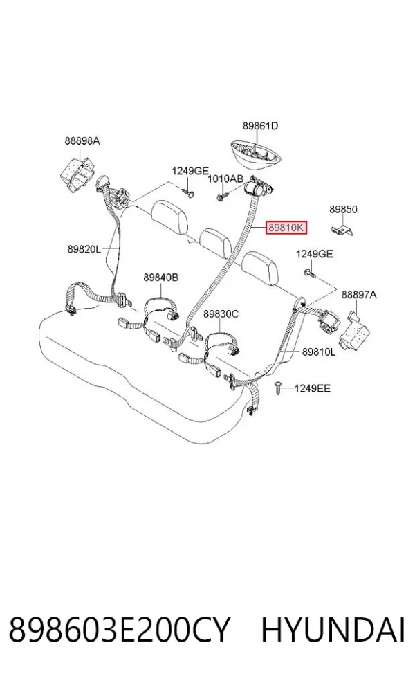 Пасок безпеки задній центральний 898603E200CY Hyundai/Kia