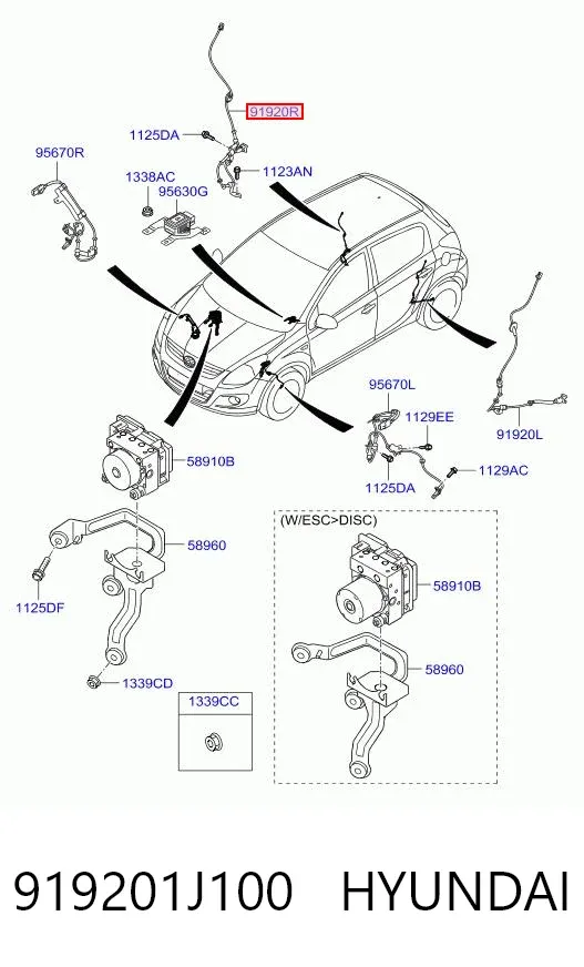 Датчик АБС (ABS) задній, правий 919201J100 Hyundai/Kia