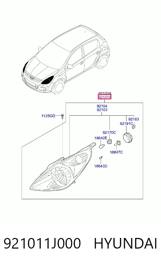 Фара ліва 921011J000 Hyundai/Kia