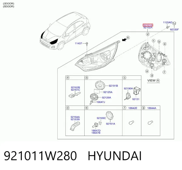 Фара ліва 921011W280 Hyundai/Kia