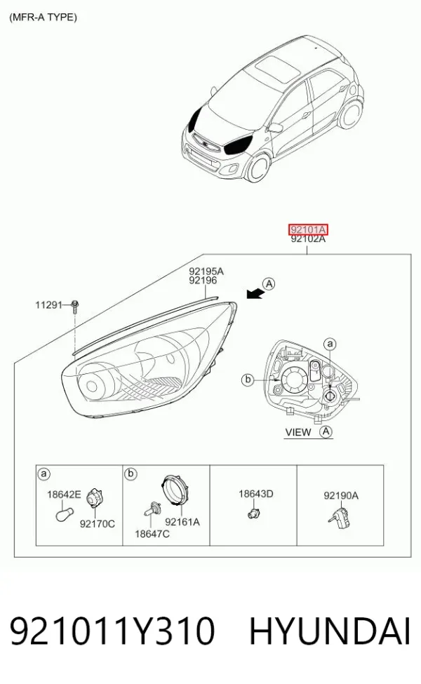 Фара ліва 921011Y310 Hyundai/Kia