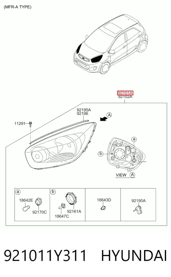 Фара ліва 921011Y311 Hyundai/Kia
