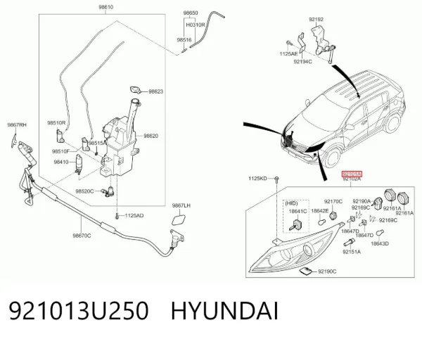 Фара ліва 921013U250 Hyundai/Kia