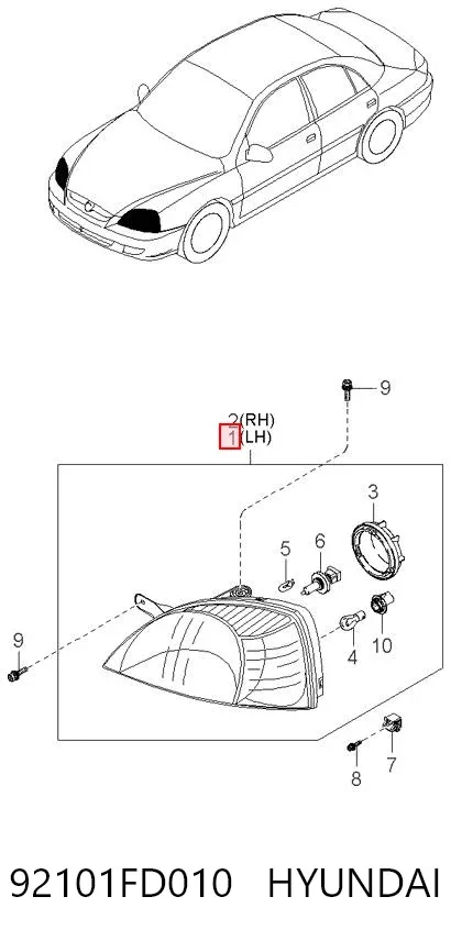 Фара ліва 92101FD010 Hyundai/Kia