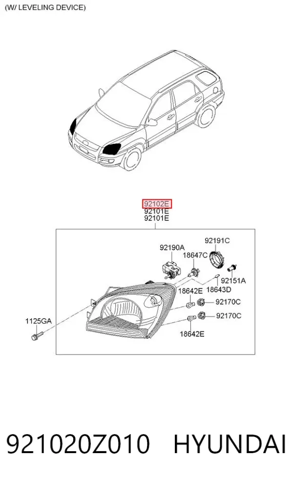 Фара права 921020Z010 Hyundai/Kia