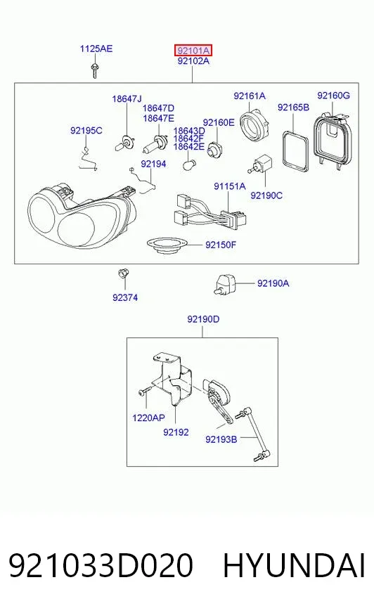Фара ліва 921033D020 Hyundai/Kia