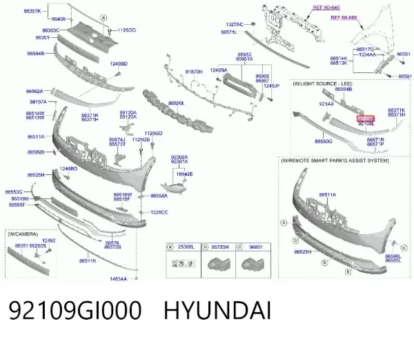 Фара денного світла, права 92109GI000 Hyundai/Kia