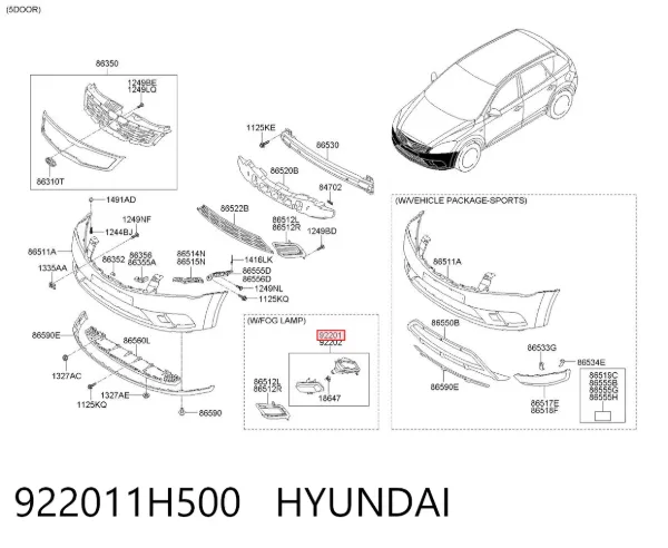 Фара протитуманна, ліва 922011H500 Hyundai/Kia