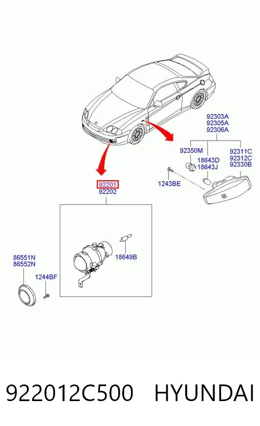 Фара протитуманна, ліва 922012C500 Hyundai/Kia