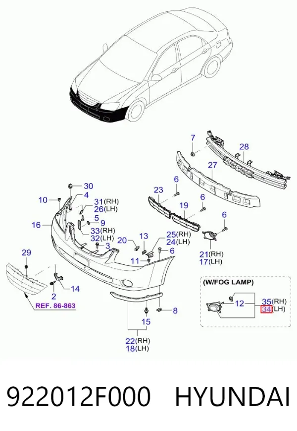 Фара протитуманна, ліва 922012F000 Hyundai/Kia
