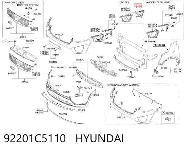 Фара протитуманна, ліва 92201C5110 Hyundai/Kia