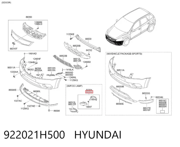 Фара протитуманна, права 922021H500 Hyundai/Kia