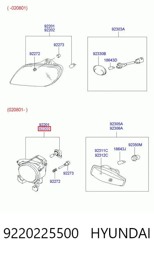 Фара протитуманна, права 9220225500 Hyundai/Kia