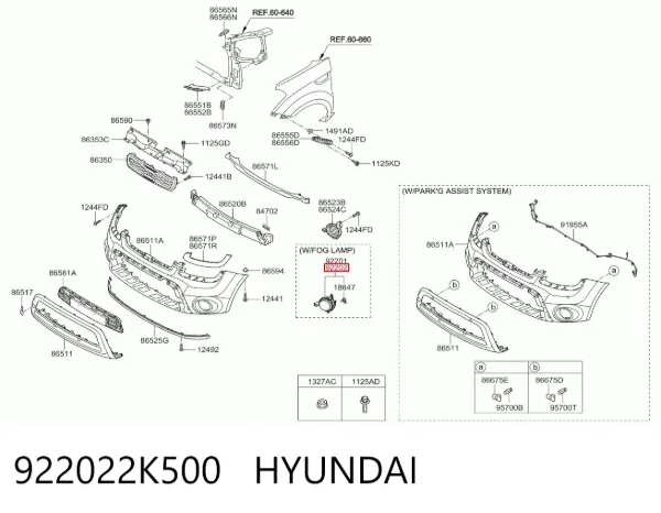 Фара протитуманна, права 922022K500 Hyundai/Kia