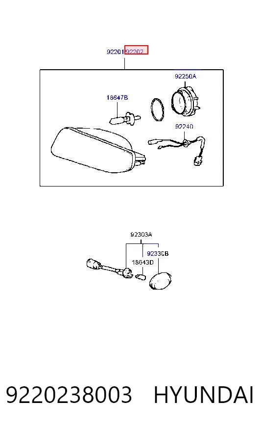 Фара протитуманна, права 9220238003 Hyundai/Kia