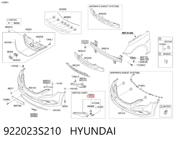 Фара протитуманна, права 922023S210 Hyundai/Kia