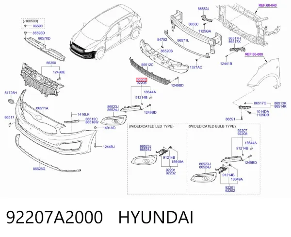 Фара протитуманна, ліва 92207A2000 Hyundai/Kia