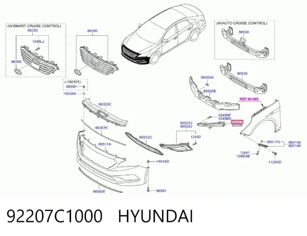 Фара денного світла, ліва 92207C1000 Hyundai/Kia