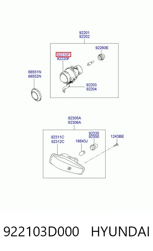 Фара протитуманна, ліва 922103D000 Hyundai/Kia