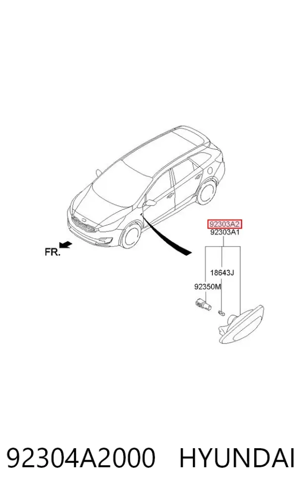 Повторювач повороту на крилі, правий 92304A2000 Hyundai/Kia