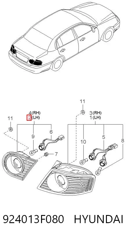 Ліхтар задній лівий, внутрішній 924013F080 Hyundai/Kia