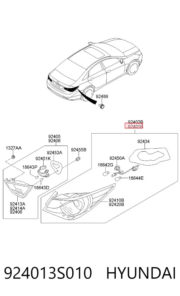 Ліхтар задній лівий, зовнішній 924013S010 Hyundai/Kia