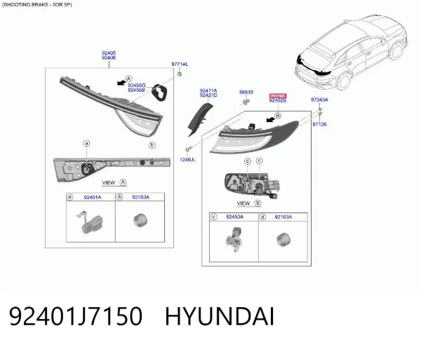 Ліхтар задній лівий, зовнішній 92401J7150 Hyundai/Kia