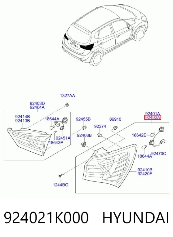 Ліхтар задній правий, зовнішній 924021K000 Hyundai/Kia