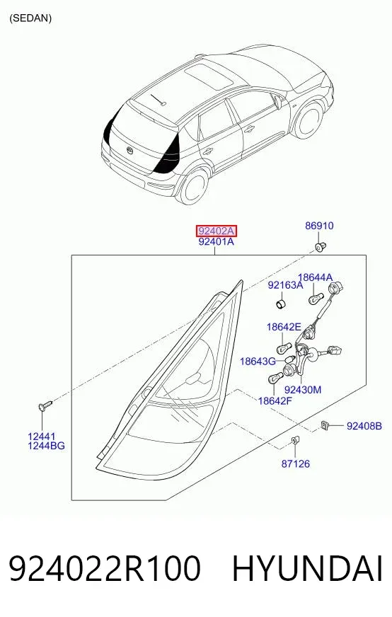 Ліхтар задній правий, верхній 924022R100 Hyundai/Kia