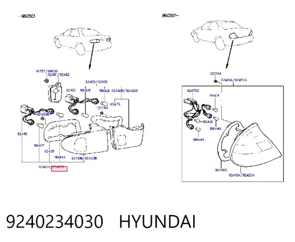 Ліхтар задній правий, зовнішній 9240234030 Hyundai/Kia