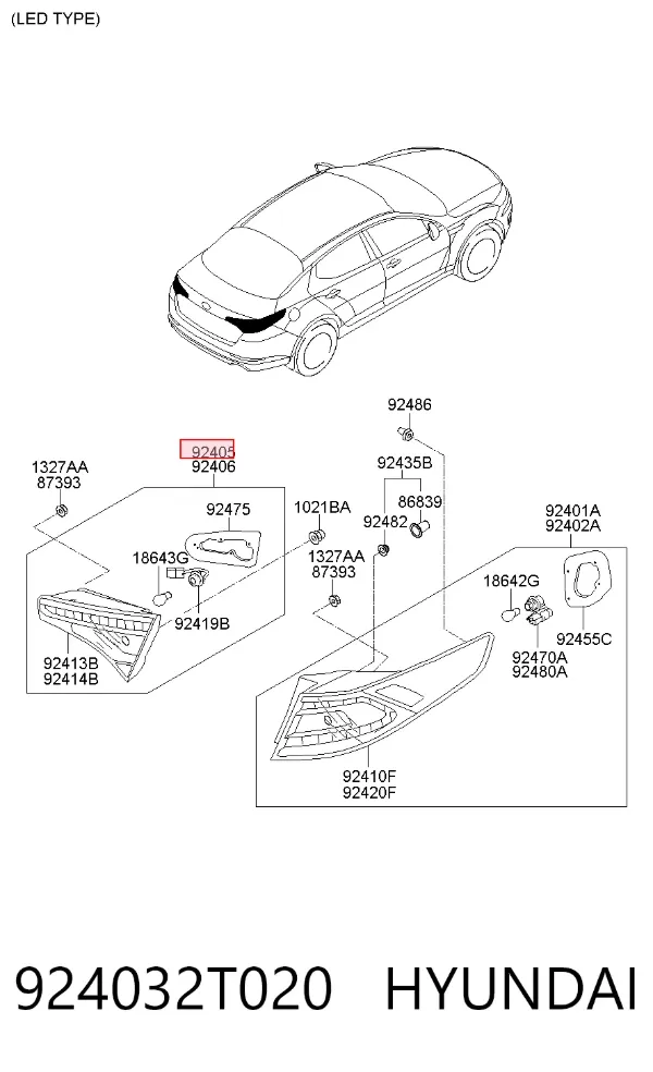 Ліхтар задній лівий, внутрішній 924032T020 Hyundai/Kia