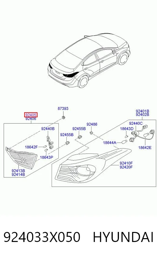 Ліхтар задній лівий, внутрішній 924033X050 Hyundai/Kia
