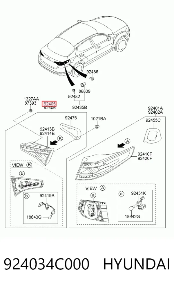 Ліхтар задній лівий, внутрішній 924034C000 Hyundai/Kia