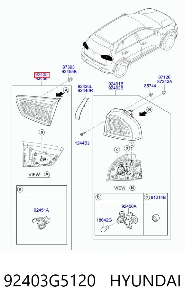 Ліхтар задній лівий, внутрішній 92403G5120 Hyundai/Kia