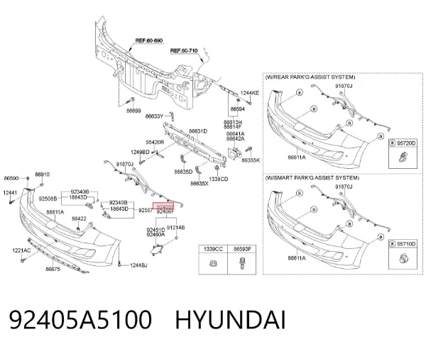 Катафот (відбивач) заднього бампера, лівий 92405A5100 Hyundai/Kia
