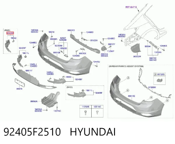 Катафот (відбивач) заднього бампера, лівий 92405F2510 Hyundai/Kia