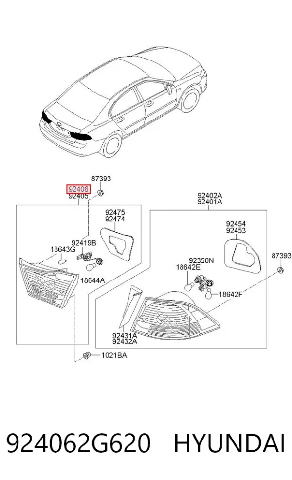 Ліхтар задній правий, внутрішній 924062G620 Hyundai/Kia