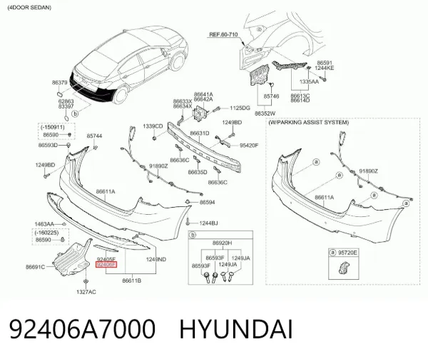 Катафот (відбивач) заднього бампера, правий 92406A7000 Hyundai/Kia