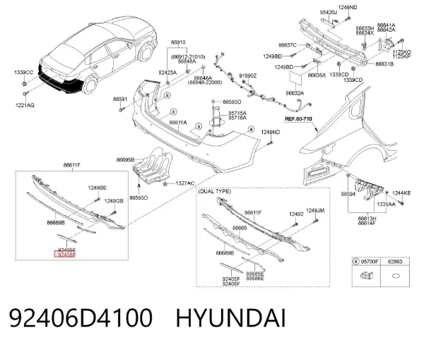 Катафот (відбивач) заднього бампера, правий 92406D4100 Hyundai/Kia